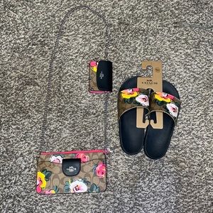 Coach Crossbody Purse & Matching Slides Size 8- 100% Authentic